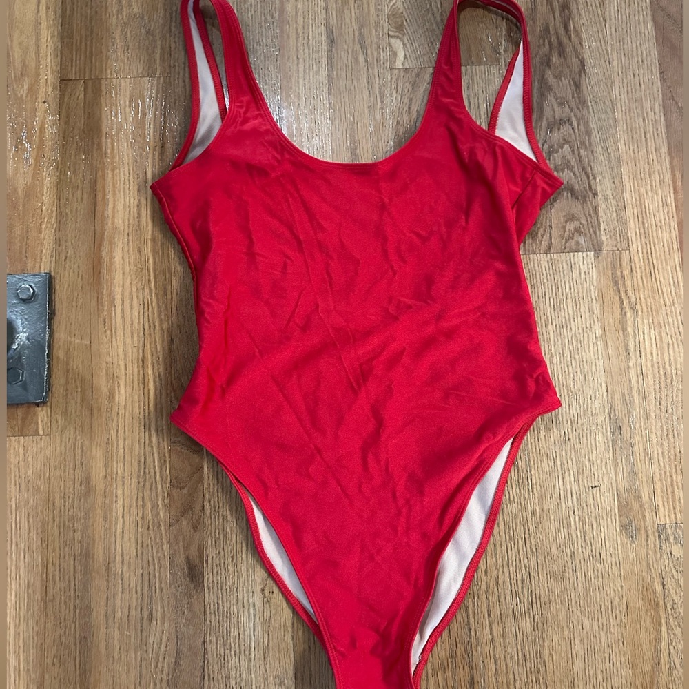 Red one piece bathing suit